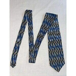 John Clarendon Dress Tie Mens Size 58" Blue Geometric 100% Silk Designer